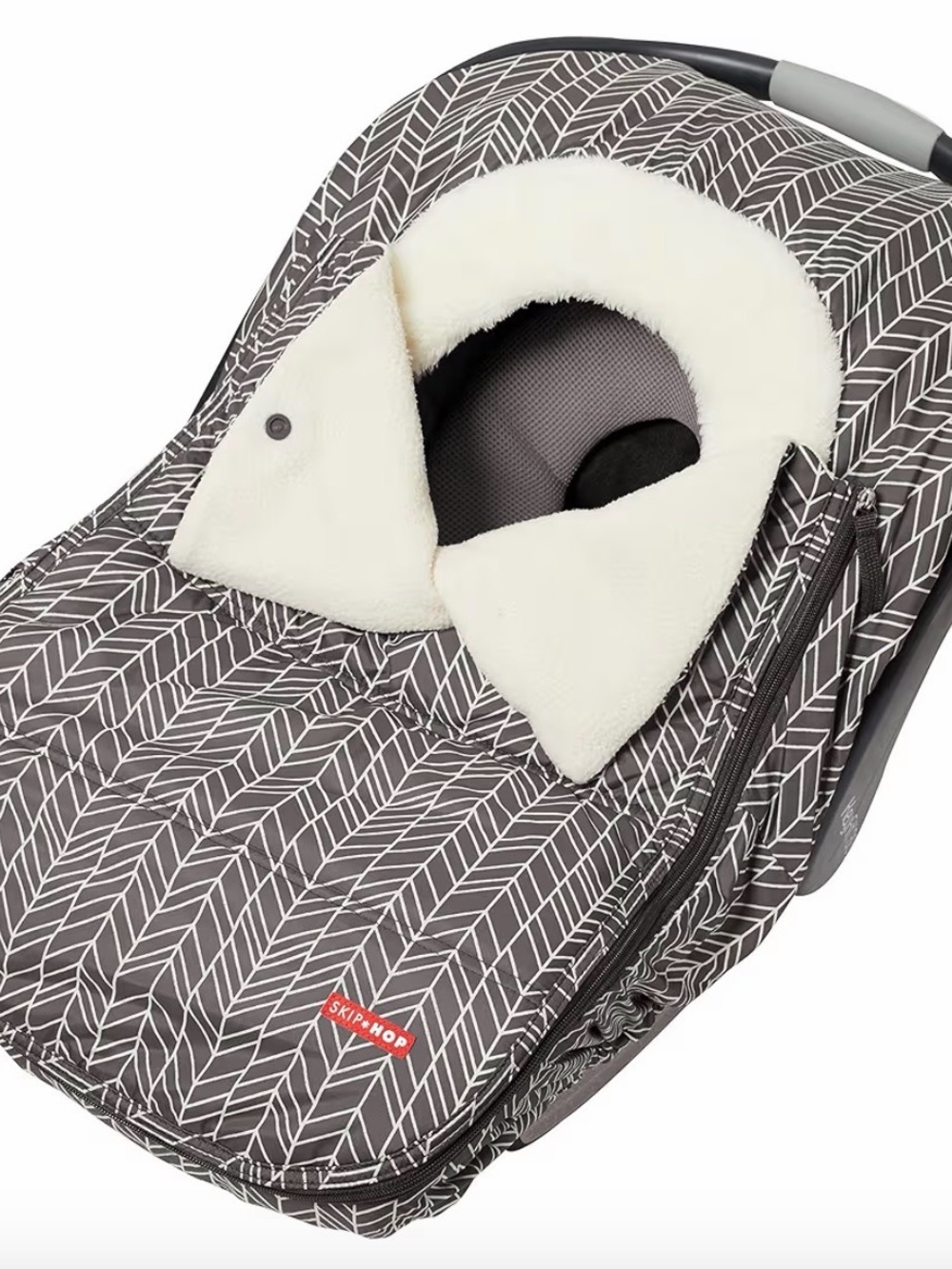 Skip Hop Gray Leaf Pattern Infant Car Seat Cozy Cover with Cream Lining